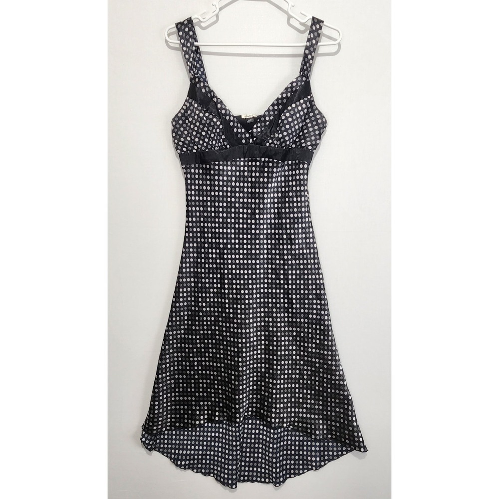 Studio Y Womens Y2K Size 9/10 Black White Polka Dot Sleeveless Hi Low Dress Cute